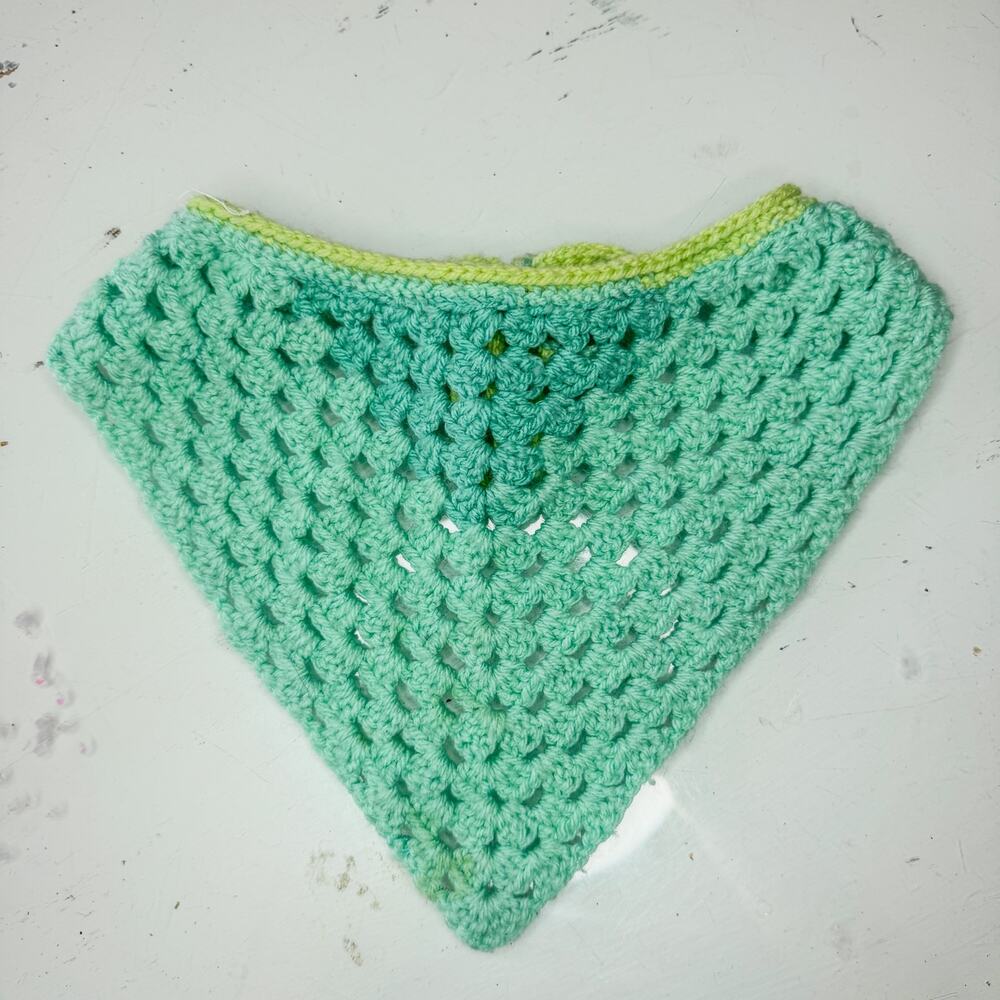 Vintage Handmade Crochet Granny Square Green Triangle Bandana Headscarf